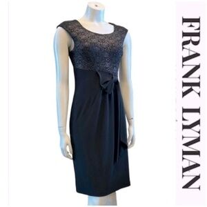 Frank Lyman Design Black Sleeveless Sheath Dress with Metallic Fabric on Top